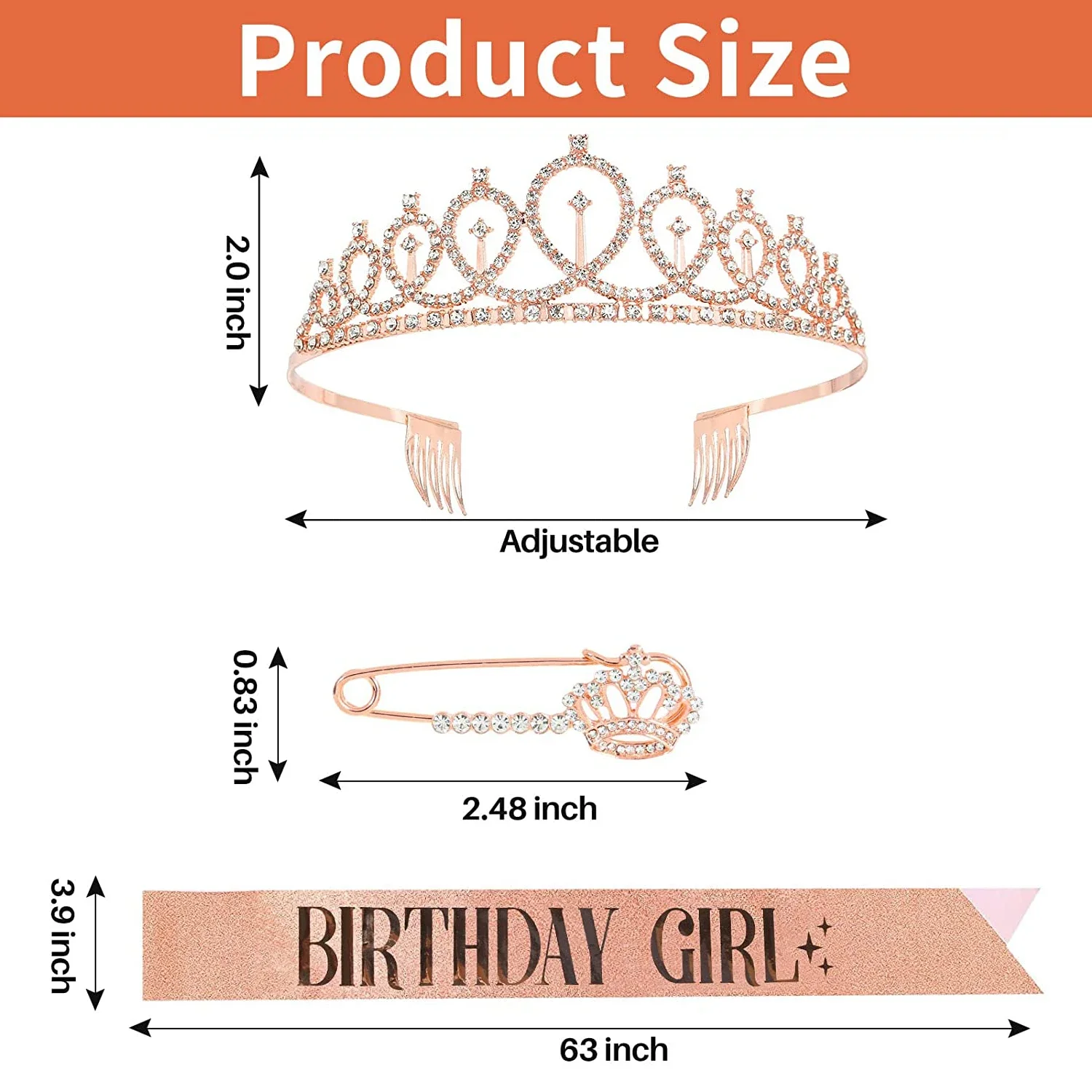 3 4 5 6 7 8 9 Rhinestone Crystal Crown Tiara Birthday Anniversary Decoration Happy Birthday Satin Sash Party Supplies