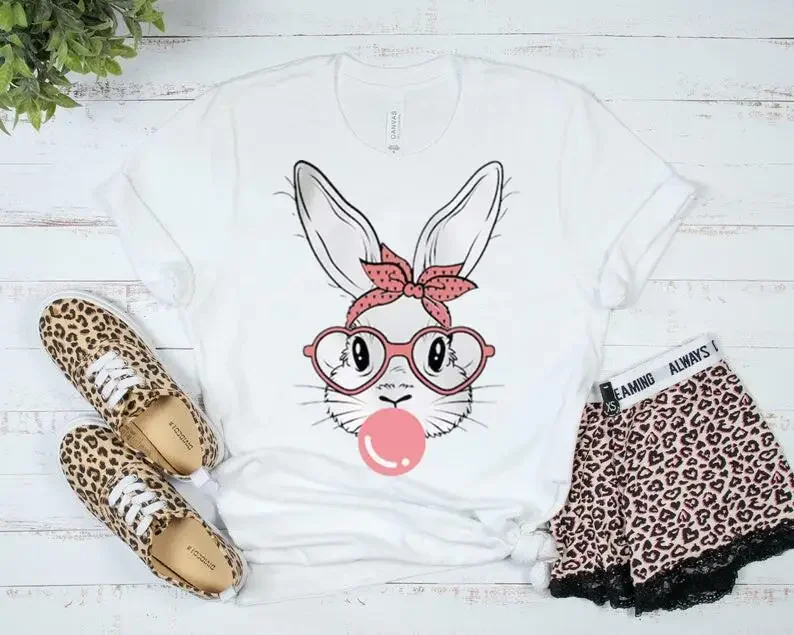 

Bunny Sweater, Bunny Happy Easter Gift Happy Easter Cute Short Sleeve Top Tees O Neck 100% Cotton Fashion Streetwear harajuku