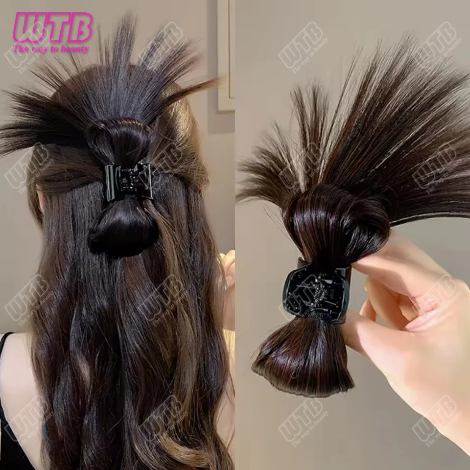 

Волосы с завязками на половину, перья, волан, голова, синтетические парики, пушистые волосы, булочка, шиньоны, зажим для волос, наращивание хвоста для женщин