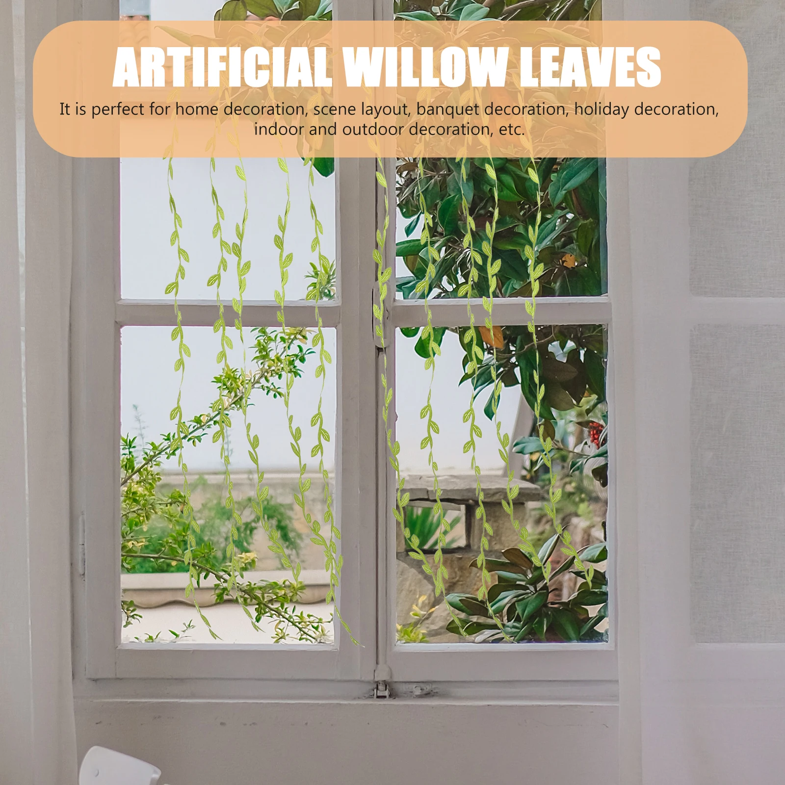 

1 Roll Fake Willow Leaves Garland Hanging Decor Diy Artificial Plants Decoration For Home Wedding Party Simulated Vine Greenery