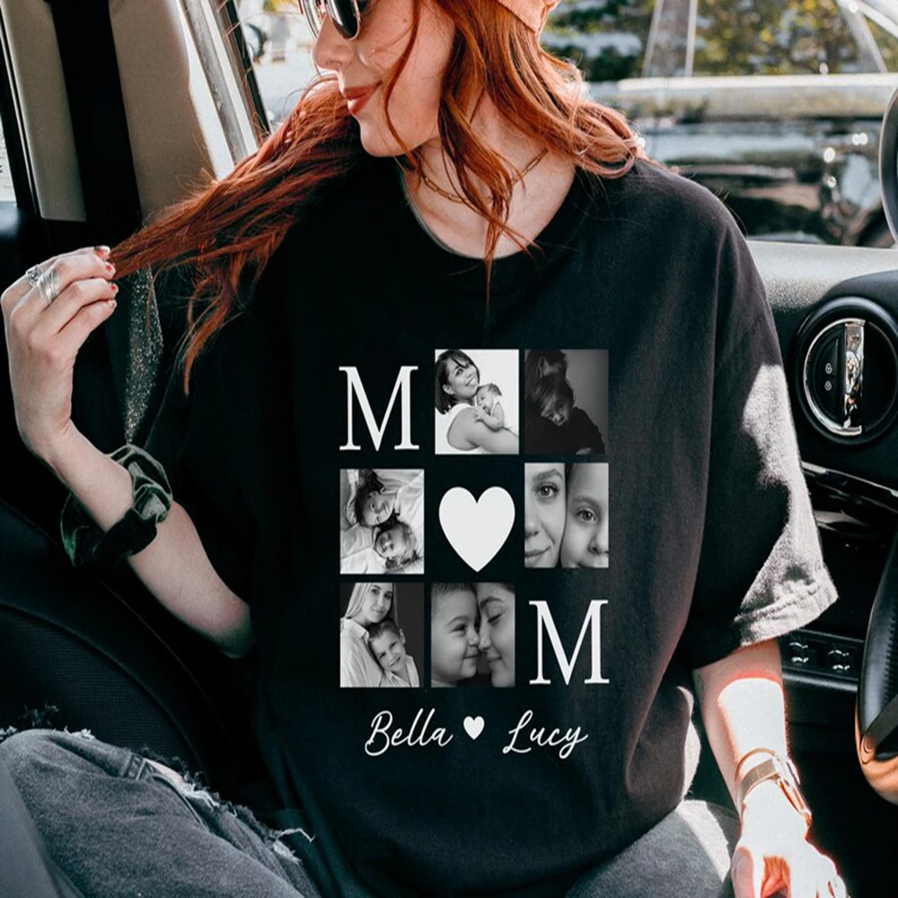 

Custom Photo Collage TShirt for Mom with Kids Names Personalized Mothers Day Gift Matching Family Shirt for Women Custom FaceTee