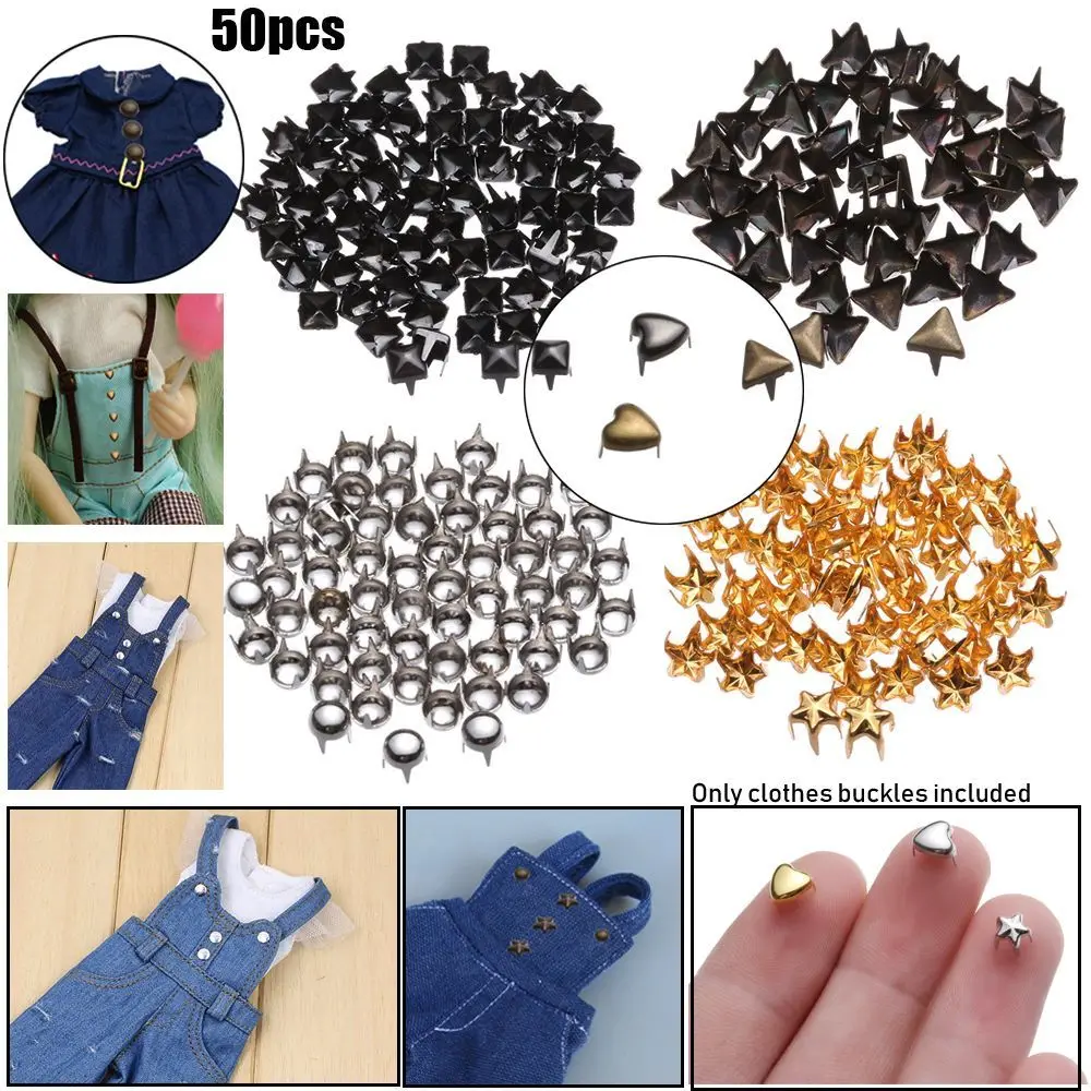 50 sztuk bardzo małych metalowych klamer do ubrań dla lalek 4/5/6 mm Super Mini Star/Heart Shape Bags Buckle Diy Doll