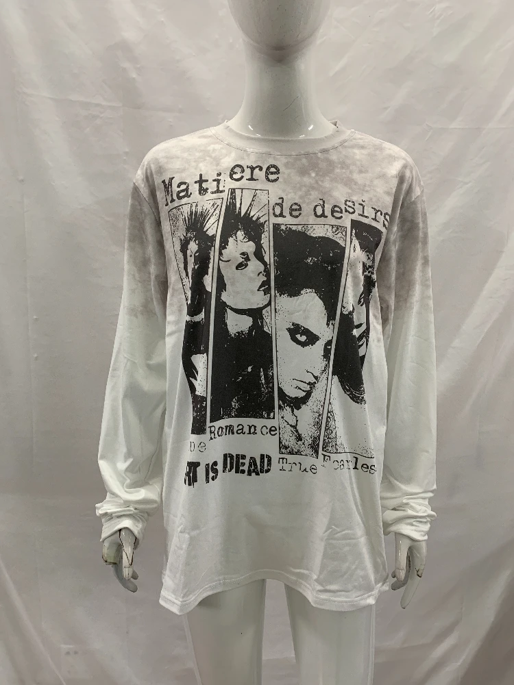 T-shirt Gothic fashion item personalized design loose men's and women's graffiti clothing spring top printed long-sleeved