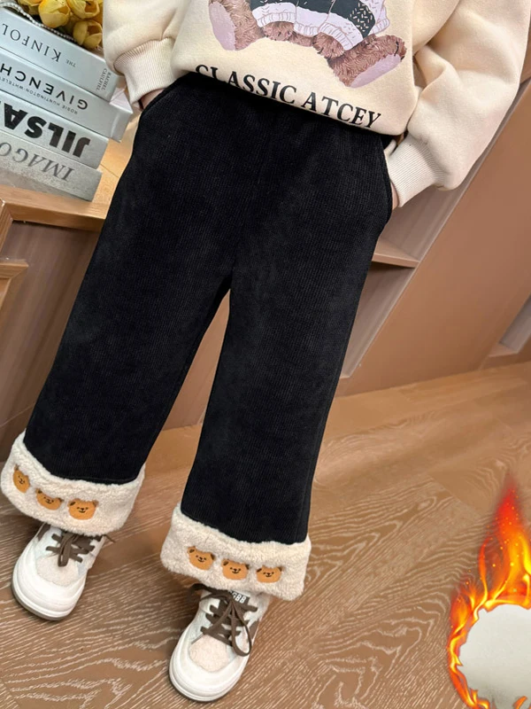 

Повседневные свободные широкие брюки на подкладке для девочек, зимняя верхняя одежда, детские брюки с принтом медведя, прямые брюки с высокой талией...