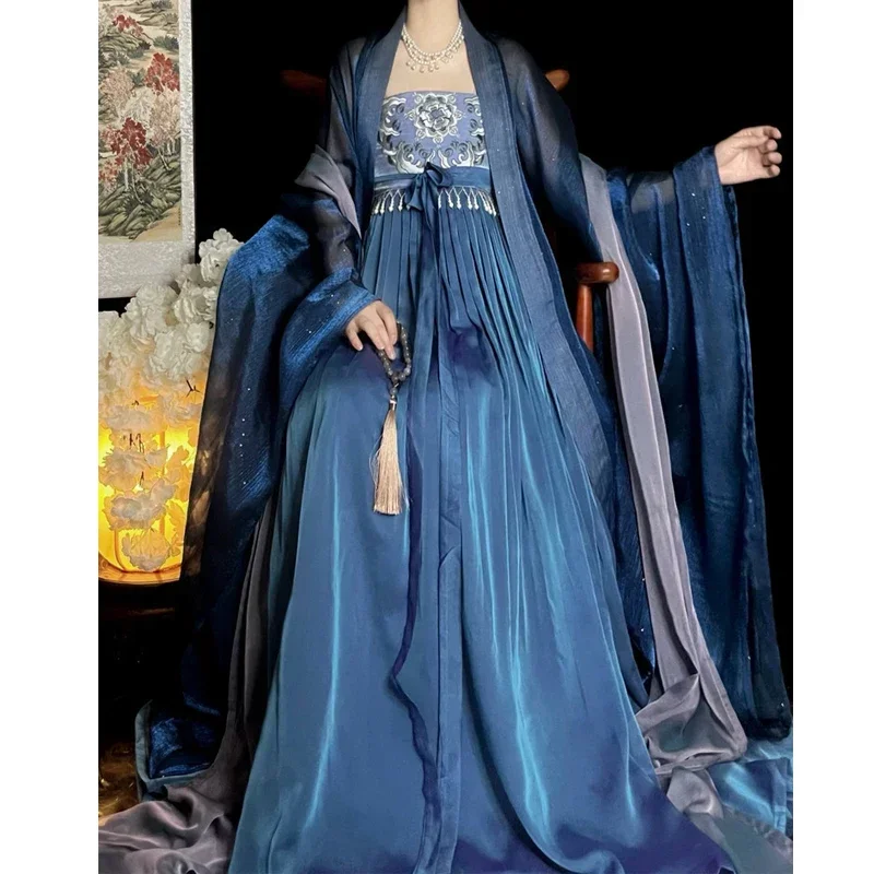 Le donne antiche Blue Star Sky Kimono Hanfu Dress Tang ricamo stile cinese tradizionale gonna Cosplay abiti costumi vestiti