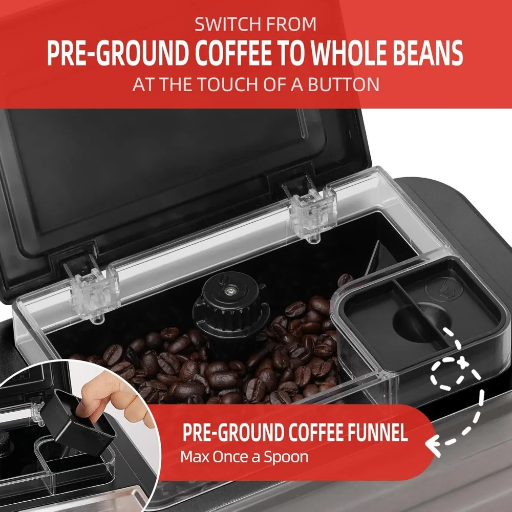 Fully Automatic Espresso Machine，Milk Frother,Built-in Grinder，Intuitive Touch Display ，7 Coffee Varieties for Home