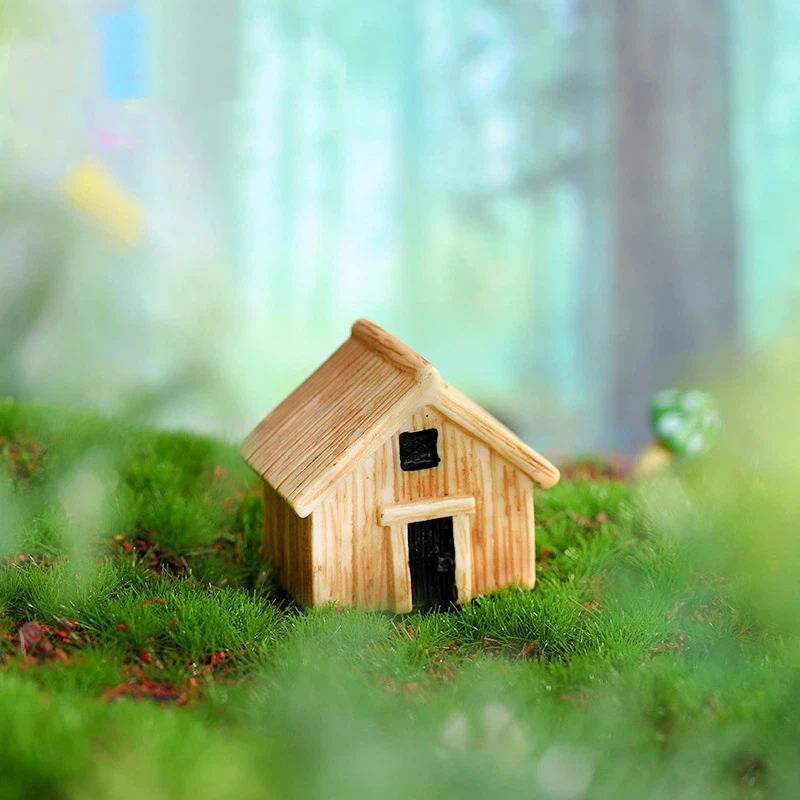 2Pcs Resin Mini House Figurines Rustic Cabin Models Fairy Garden Landscape Ornaments For DIY Moss Terrarium Dollhouse Decor