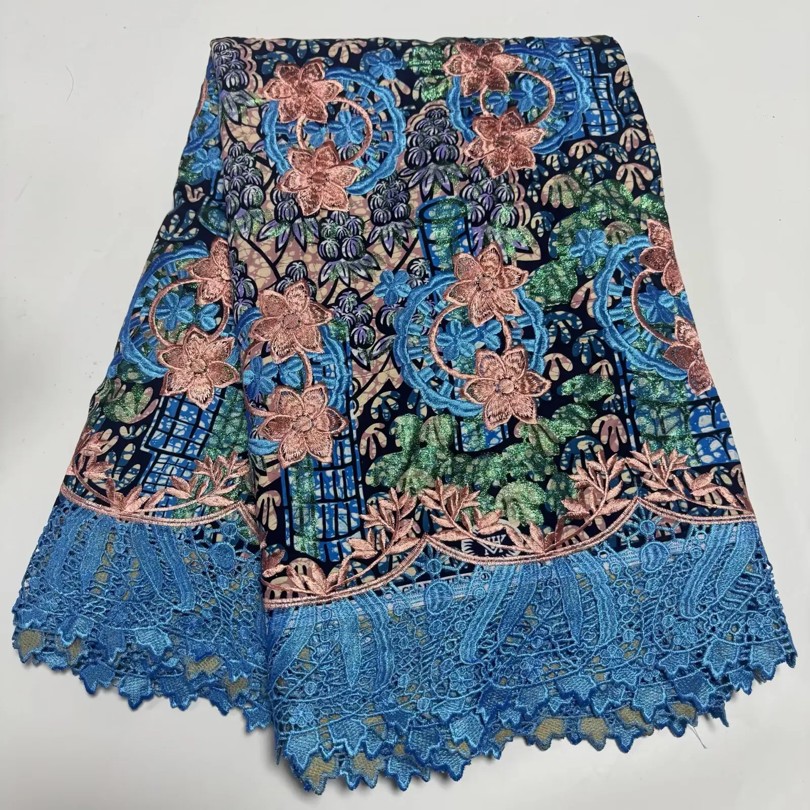 

Высококачественная нигерийская восковая кружевная ткань с золотым порошком, 6 ярдов, африканская швейцарская кружевная вышивка, французская гипюровая сетчатая ткань с воском 19A09