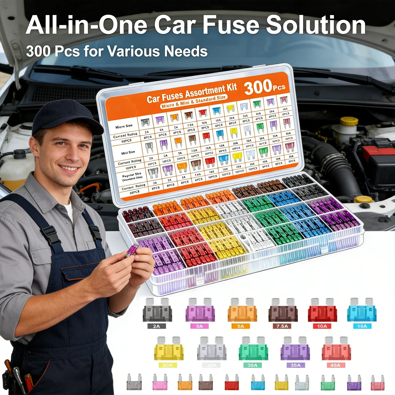 

Набор автомобильных предохранителей (300 шт.): стандартные, мини и микро, 2А, 5А, 10А, 15А, 20А, 25А, 30А, 35А, 40А, с коробкой для хранения и съемником, для грузовиков, лодок, автодомов, мотоциклов