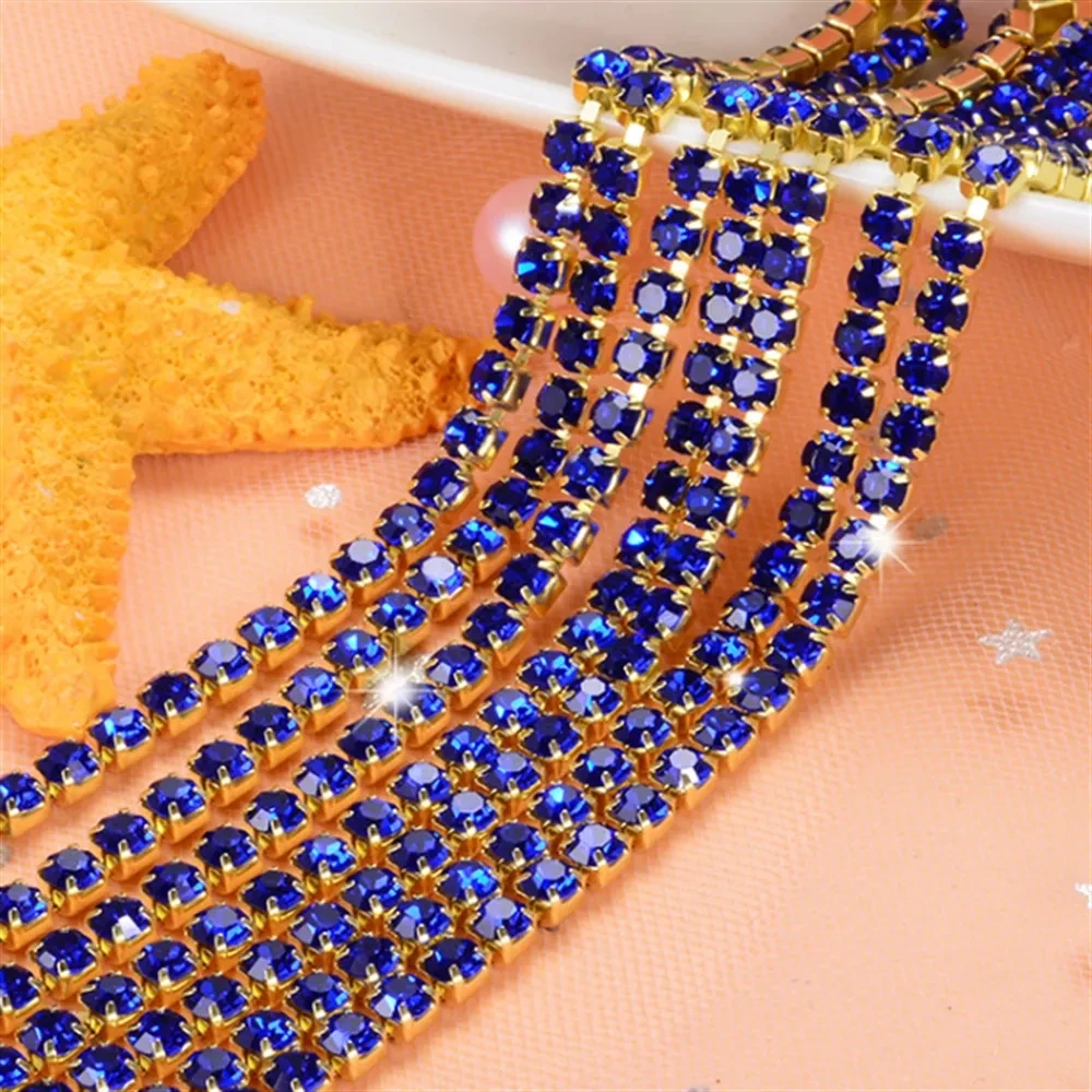 1/5/10/Yards DIY Rhinestone Chain Denim Gold Bottom Seam Rhinestones For Clothing Decoration Shoes Bag Making