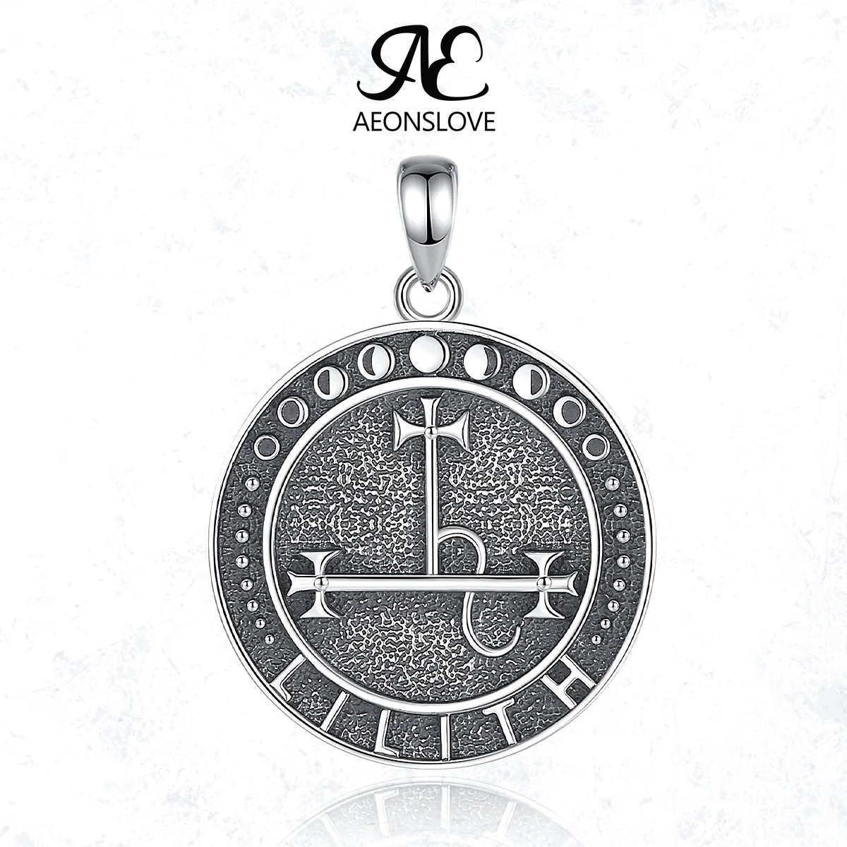 AEONSLOVE 925 Sterling Silver Lilith Necklace Sigil Of Lilith Moon Phase Pendant Spiritual Amulet Wicca Pagan Jewelry Party Gift