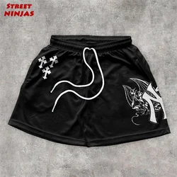 Christian Gym Workout Shorts für Männer Cross Print stilvolle sportliche schnell trocknende Shorts mit Taschen 5 Zoll Fitness Running Jogging