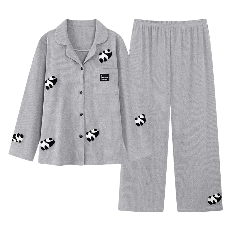 

New Autumn Winter Sleepwear 2 Piece Sets For Women's Cotton Pajamas Turn-down Collar Homewear Cute Cartoon Pijamas Pyjamas XXXL