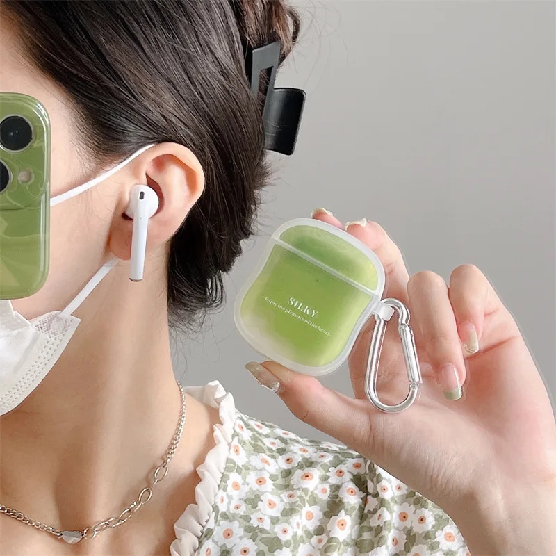 Matcha green gradual change Earphone Case For AirPods Pro Headphone Accessories Protective Cover  For AirPods1 2 3 with Keychain