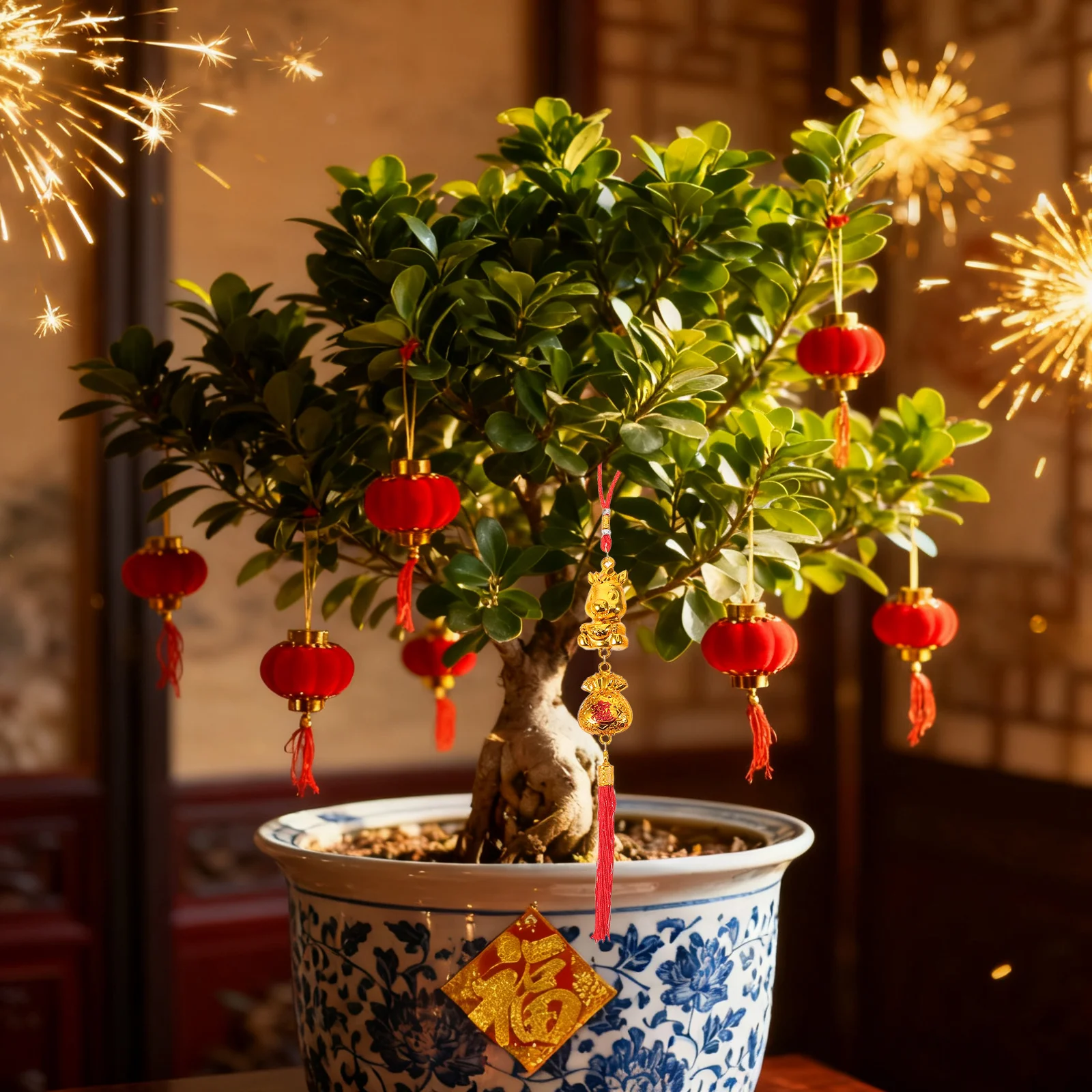 8 قطعة السنة الصينية الجديدة الحصان حلي معلقة القمرية بونساي ديكور لأواني الزهور مهرجان الربيع الديكور مجموعة محظوظ