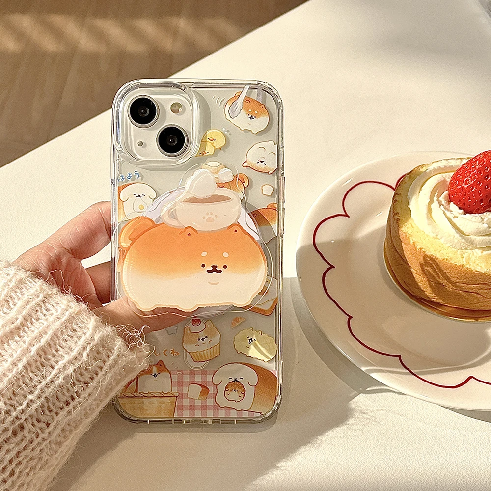 Lovely Shiba Inu Food House for Magsafe Magnetic Phone Case for IPhone 16 15 14 13 12 11 Pro Max Plus Anti-fall Clear Back Cover