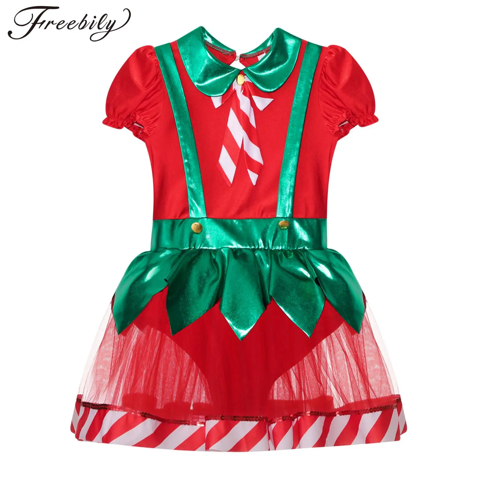 

Girl Christmas Dance Leotard Dress Xmas New Year Party Dress Outfit Bow Stripes Tutu Cosplay Carnival Girls Candy Cane Dresses