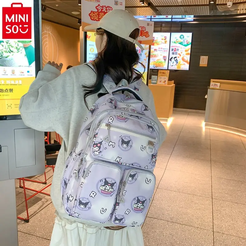 MINISO Sanrio Kuromi Cartoon Large Capacity Versatile Cute Backpack Student Breathable Comfortable Fashion Backpack