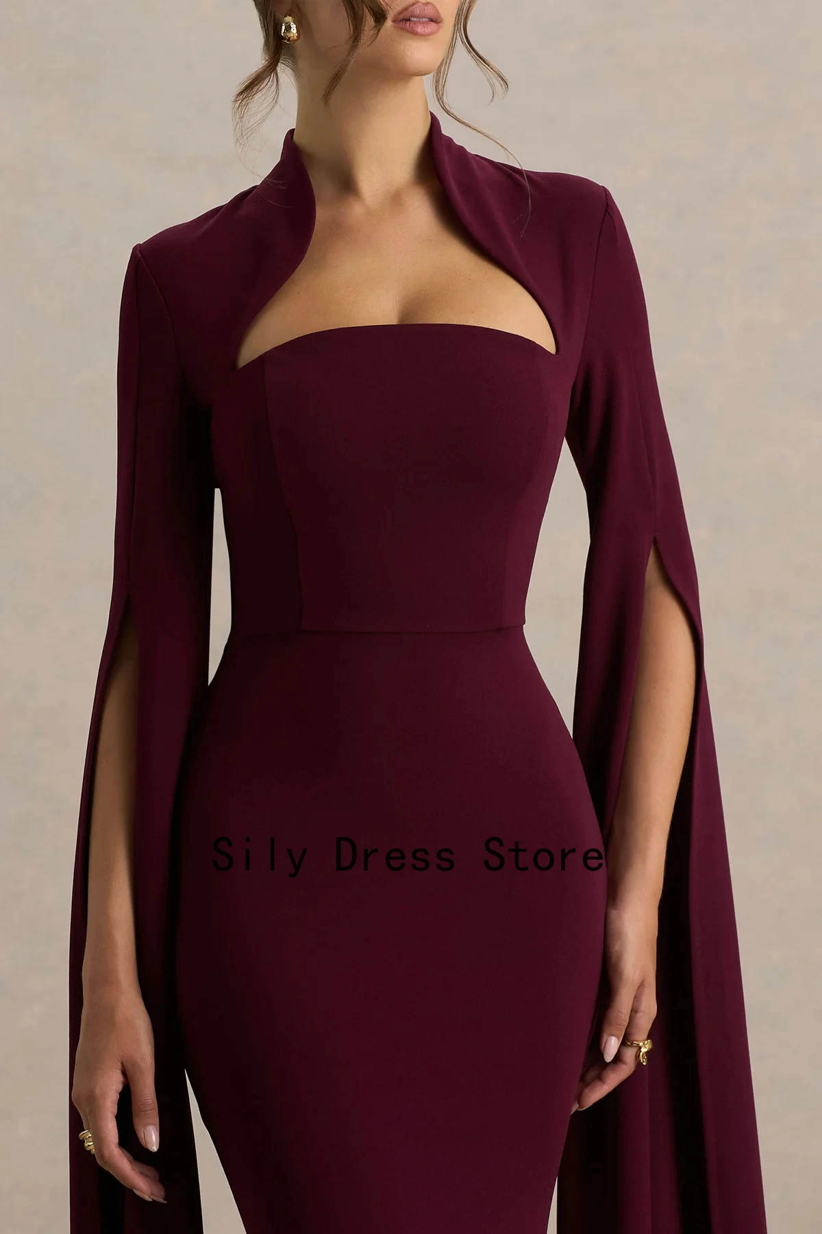 Customized Mermaid Evening Dresses 2026 with Cap Sleevs Burgundy Square-Neck Maxi Dress Modern Long Elegant Party Gown for Women image 3