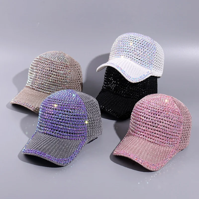 1pcs New mesh rhinestone baseball cap Outdoor sports breathable visor Travel sunscreen cap Stage performance, holiday party cap