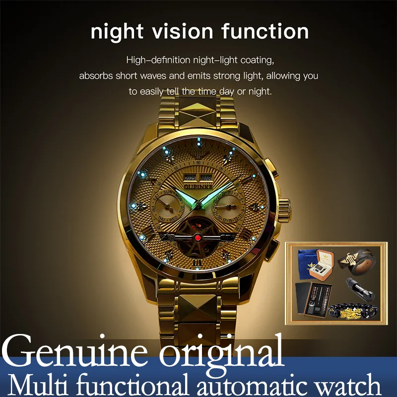 OUPINKE 3270 skeleton man watch waterproof genuine Automatic mechanical watch luxury gold wristwatch date brand watches male