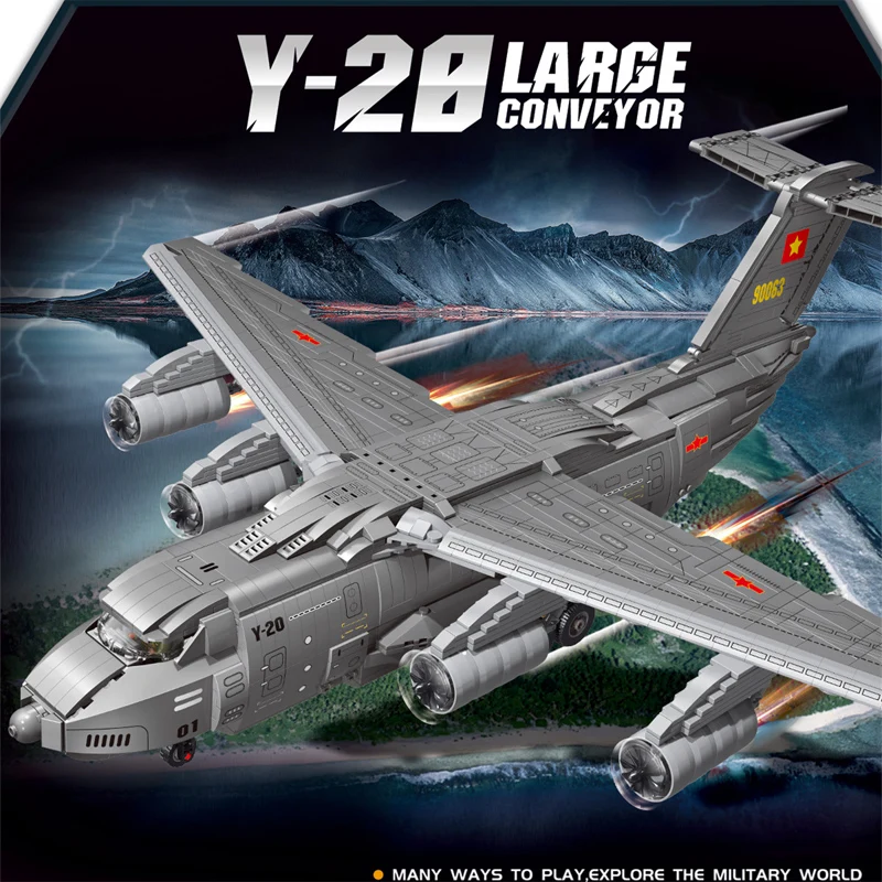 

New LW90063 2203pcs MOC Military Y-20 Large Transport Aircraft Building Blocks Model Airplane Bricks Toys for Boys Gift Set