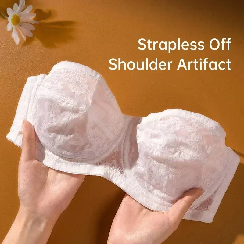 Ultra-thin Lace Strapless Bra Women Sexy Thin Bra Invisible Anti Slip Anti Droop Underwear Bras for Women Strapless Lace Bra