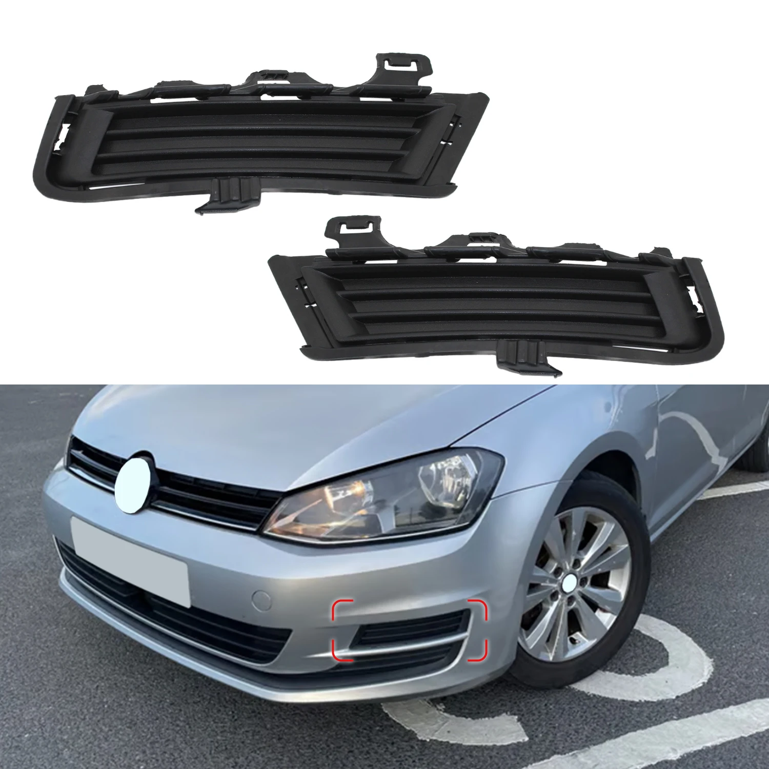 

Left&Right Front Bumper Fog Lamp Cover Lower Grille Frame for VW Volkswagen GOLF MK7 2012–2017 5G0853211D 5G0853212D