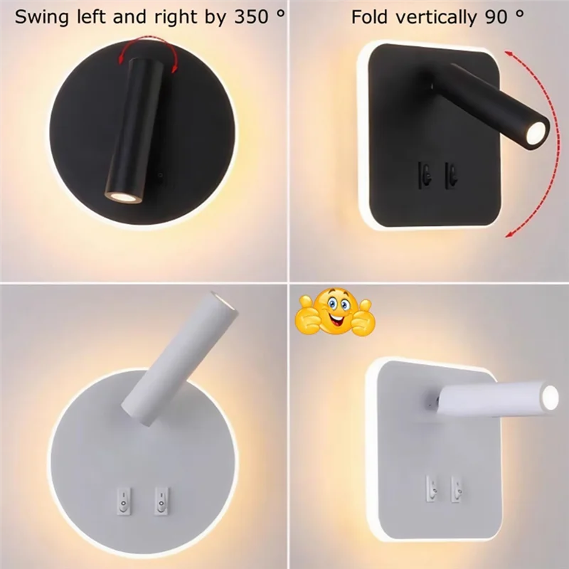 ABGE-Rotatable Wall Mount LED Lamp Full Spectrum Spotlight Mounted Eye Protection Reading Light Sconce Bedside