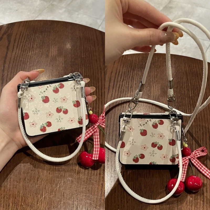 

z flip7 phone case cute trawberry cherry flip case for Samsung z flip7 zflip6 zflip5 zflip4 mixflip cover kawaii shockproof case
