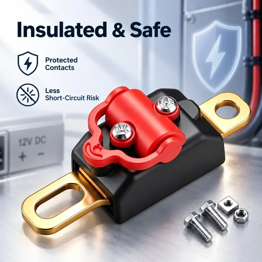 Manual Cut Off Power Switch Motorcycle Battery Disconnect Switch Copper Terminal Prevent Battery Drain Insulation Protection