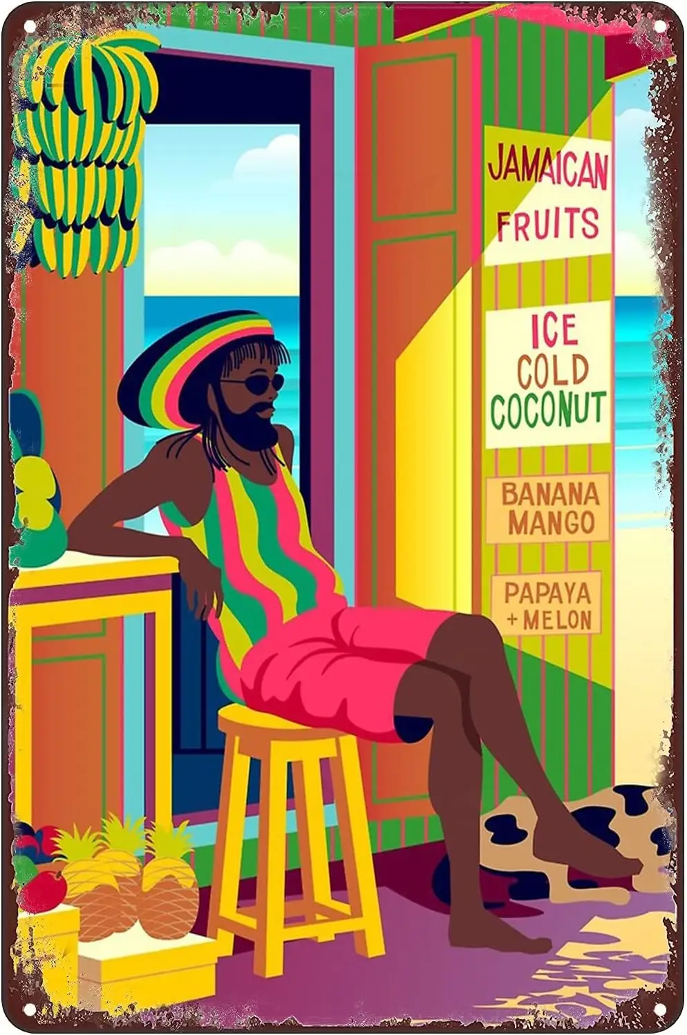 Vintage Metal Tin Sign - Jamaican Fruits Shop Caribbean Beach Signs Wall Art Poster Decor for Home Bar Cafe Retaurant 8x12 Inch