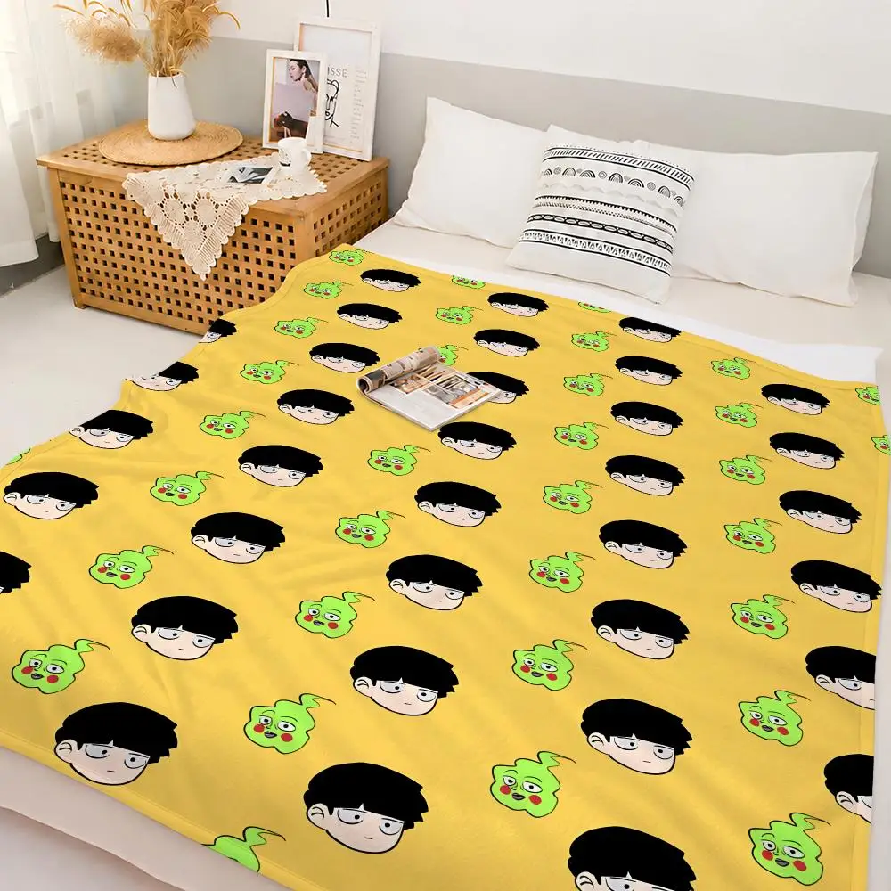 Trending Anime Mob Psycho 100 Throw Custom Printed Flannel Fleece Blanket for Sofa Bed Office Travel & Camping