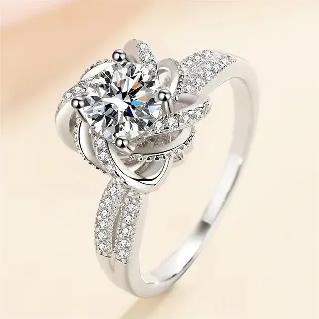 Spiral Rose VVS1 D Color 1/2 CT Moissanite Diamond Ring, 18K White Gold Wedding Exquisite Band Best Gift for Engagement Proposal