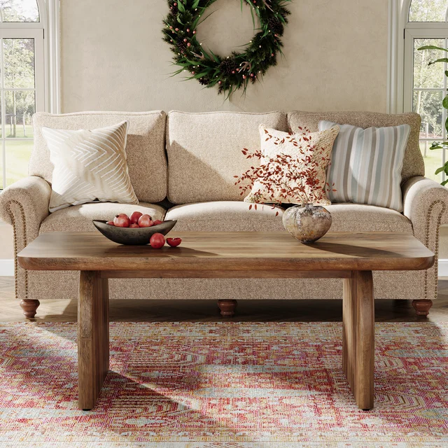 Tribesigns Farmhouse Rectangular Coffee Table, 47.24-Inch Engineered Wood Center Cocktail Tea Table with Sturdy Base 3 Tribesigns Farmhouse Rectangular Coffee Table, 47.24-Inch Engineered Wood Center Cocktail Tea Table with Sturdy Base 3