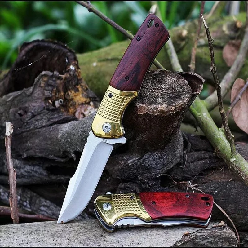 

Премиальный уличный походный складной нож для скалолазания EDC, портативный тактический нож для выживания для охоты, лезвие 5Cr13MoV с деревянной ручкой