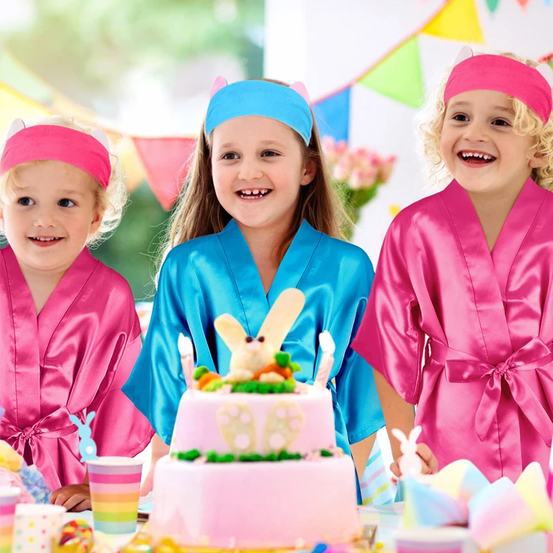 5-15Set Spa Party Robes Girls Kimono Satin Robe Kids Birthday Slumber Party Costume Pink Party Favors Birthday Squad Robe