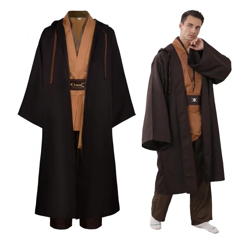 

Costume de Cosplay de chevalier Jedi d'halloween pour hommes, tunique pour adultes, uniforme à capuche, ensemble complet