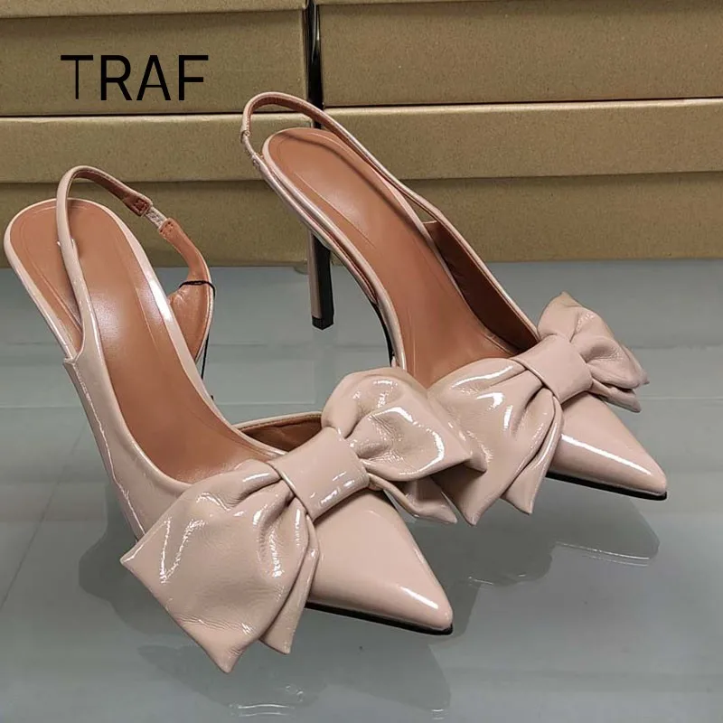 

TRAF Summer Women's Sandals 2024 Fashion Bow Slingback High Heels Elegant Sandals Bridal Shoes For Wedding Office Lady Heeled