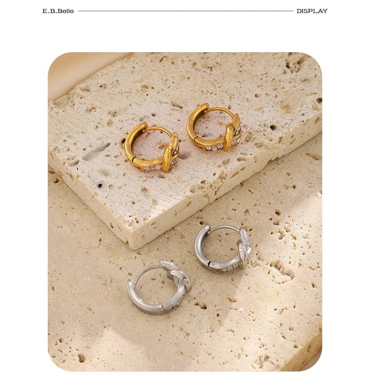 E.B.belle Unregelmäßige Knoten-Zirkon-Creolen 18K Vergoldete Edelstahl-Ohrringe für Frauen Hypoallergener Schmuck Geschenk – Detail 7