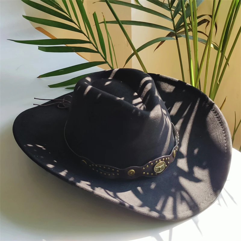 Breite Krempe Cowboyhüte für Damen, Retro Cowboyhut, Herren Jazzhut, Wildlederhut, Filzhut, Vintage Panama Sombrero Hombre – Detail 3