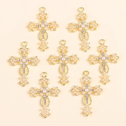 10Pcs Gold Color Alloy Pearl Cross Pendant Necklace For Women DIY Making Fashion Luxury Fine Chain Necklace Accessories Jewelry