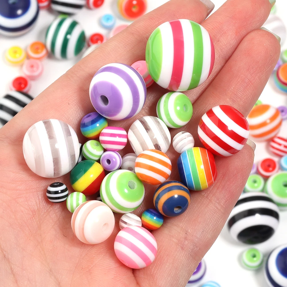 10-100 Stück/Lot 6-20mm Runde Harzperlen Regenbogen-Streifen-Abstandshalterperlen für Schmuckherstellung DIY Armband Halskette Ohrringe Zubehör – Detail 4