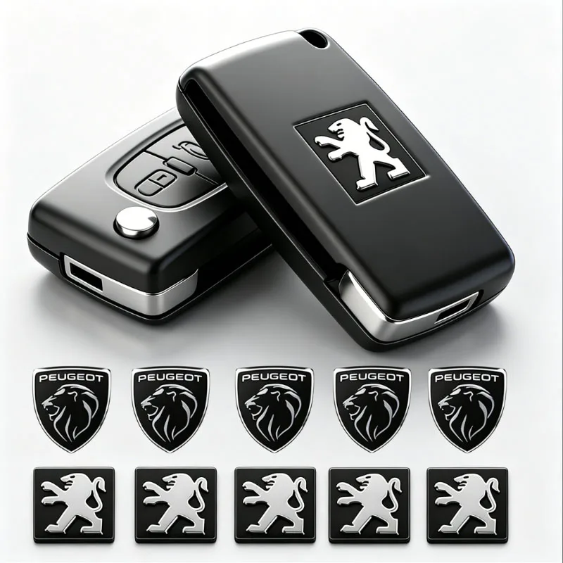 5/10 Uds. Pegatinas de aluminio para llaves de coche con emblema para Peugeot 206 207 308 307 208 107 508 301 406 607 106 407 205 3008 408