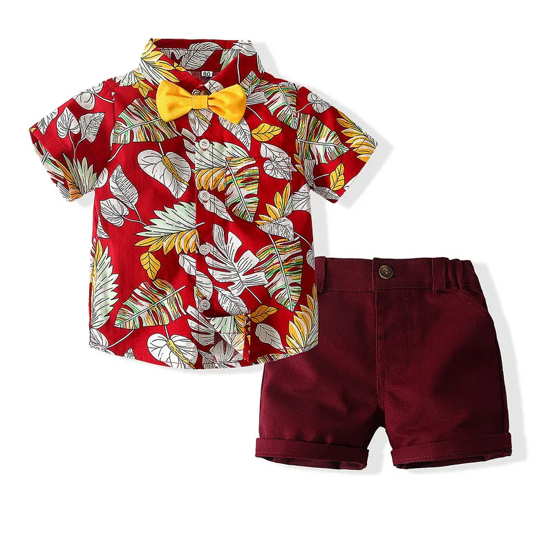 Jongens Set 1-6 Verjaardag Bruiloft Kleuter Jongens Kleding Zomer Nieuwe Jongens Set Gebloemd Shirt Korte Mouwen Short Party Set