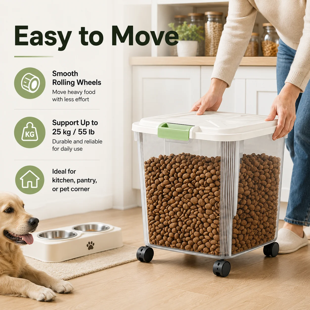 55Lbs Airtight Pet Food Storag - Food Storage On Wheels ulasan dan harga
