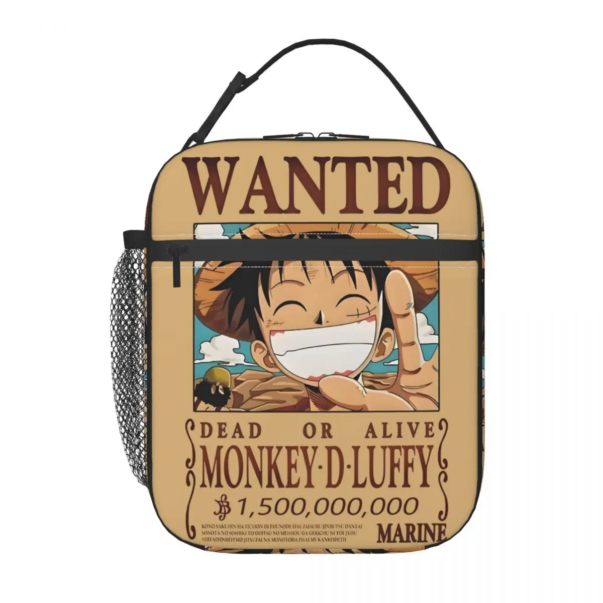 Custom Cartoon L-Luffy Wanted Portable Lunch Box Leakproof O-One P-Pieces Thermal Cooler Food Insulated Lunch Bag Office Work view 2