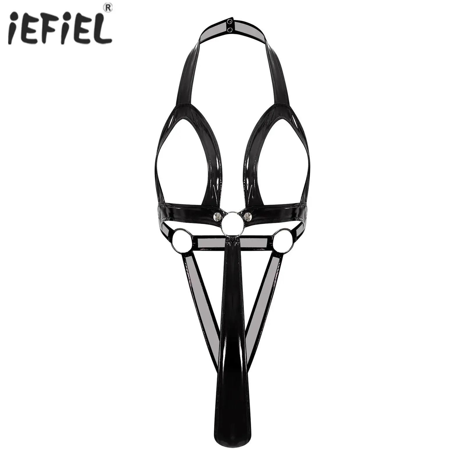 

Женское нижнее белье из лакированной кожи, боди с обнаженной грудью и сосками, нижнее белье с лямкой на шее и вырезом чашкой, уплотнительное кольцо с Т-образной спинкой, микро слинг, жгут