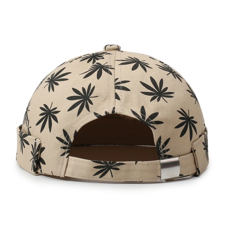 Unisex Maple Leaf Print Brimless Docker Cap Adjustable Metal Buckle Rolled Cuff Vintage Hip Hop Daily Outdoor Casual Hat