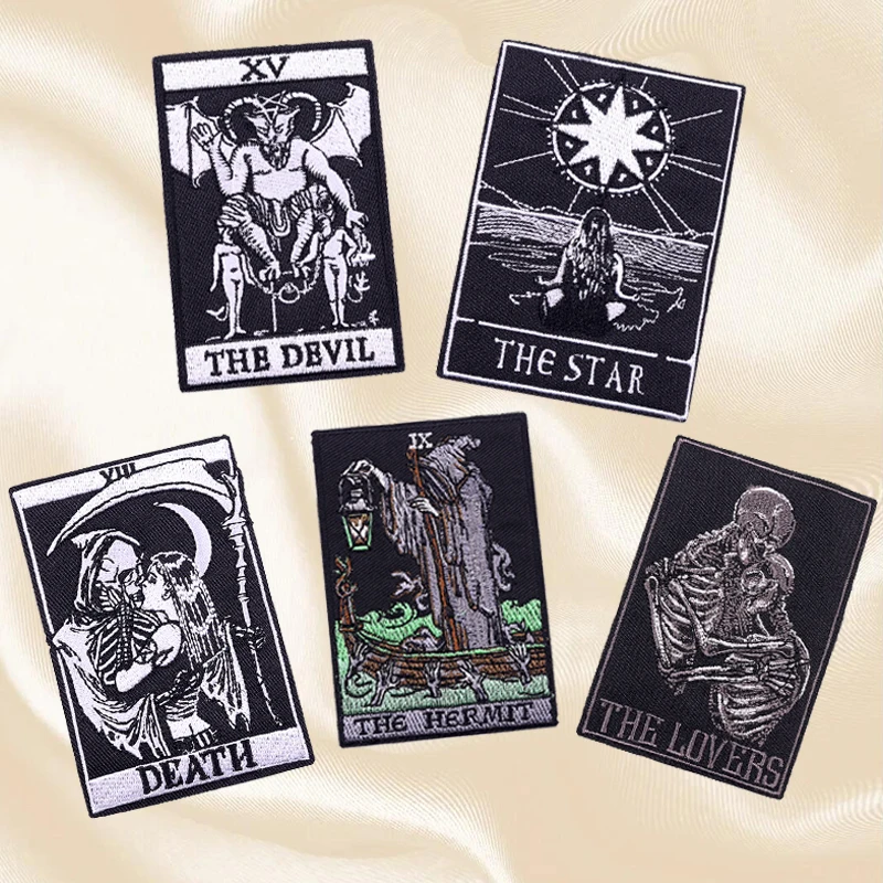 Set Punk Skull/Tarot Embroidery Patch Lighthouse Patch Iron On Patches For Clothing thermoadhesive Patches On Clothes Sew Badges